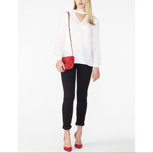 Armani Exchange White Choker Cutout V-neck Long Sleeve Button Cuff Blouse